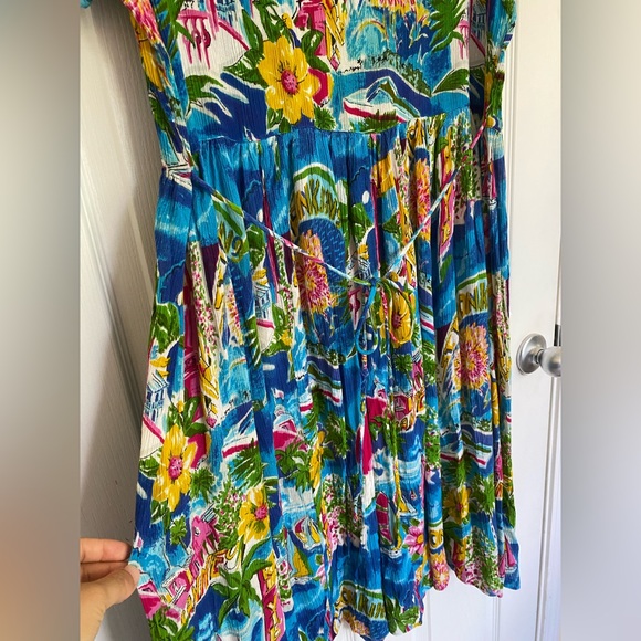 BILA Colorful Floral Tropical Print Midi Dress Blue Size XL Hawaiian Resort - Picture 14 of 17